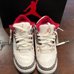 Jordan Kids White and Red Sneakers with Gold Details